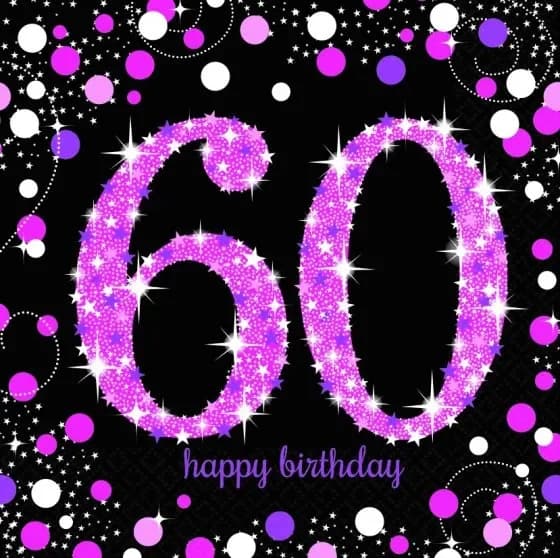 60th Birthday Pink Sparkling Paper Napkins - Pk 16
