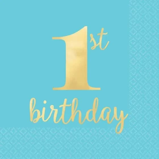 1st Birthday Blue Lunch Napkins - Pk 16