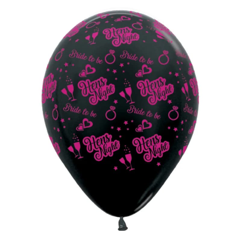 12" Metallic Black Hen's Night Latex Balloons - Pk 6