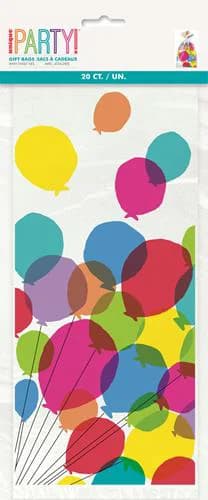 Rainbow Balloons Cellophane Gift Bags - Pk 20