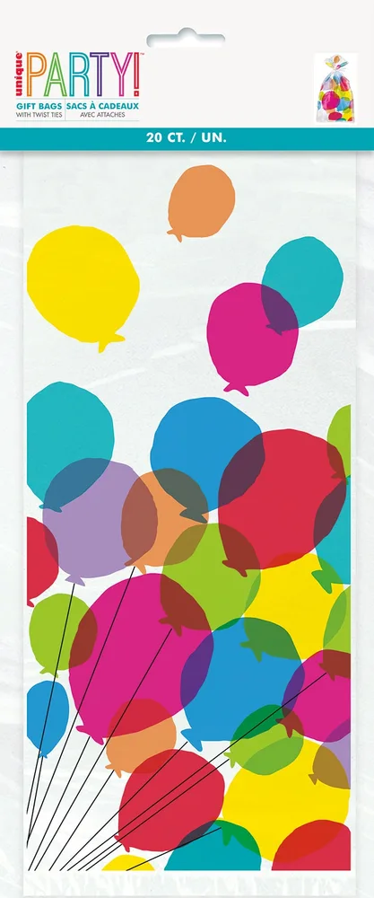 Rainbow Balloons Cellophane Gift Bags - Pk 20