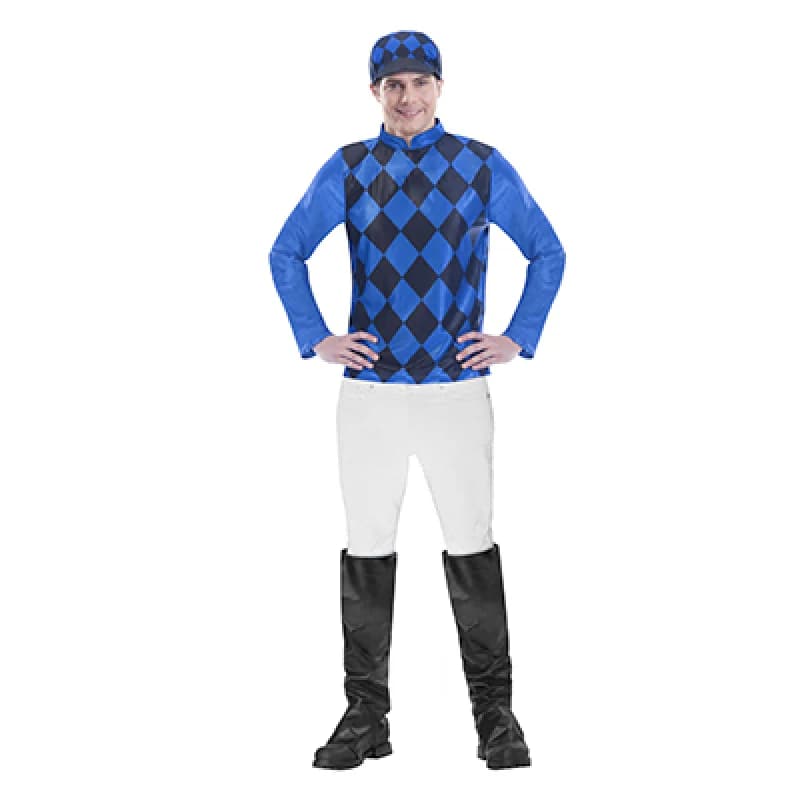 Adults' Blue Jockey Costume (Top & Hat) - M