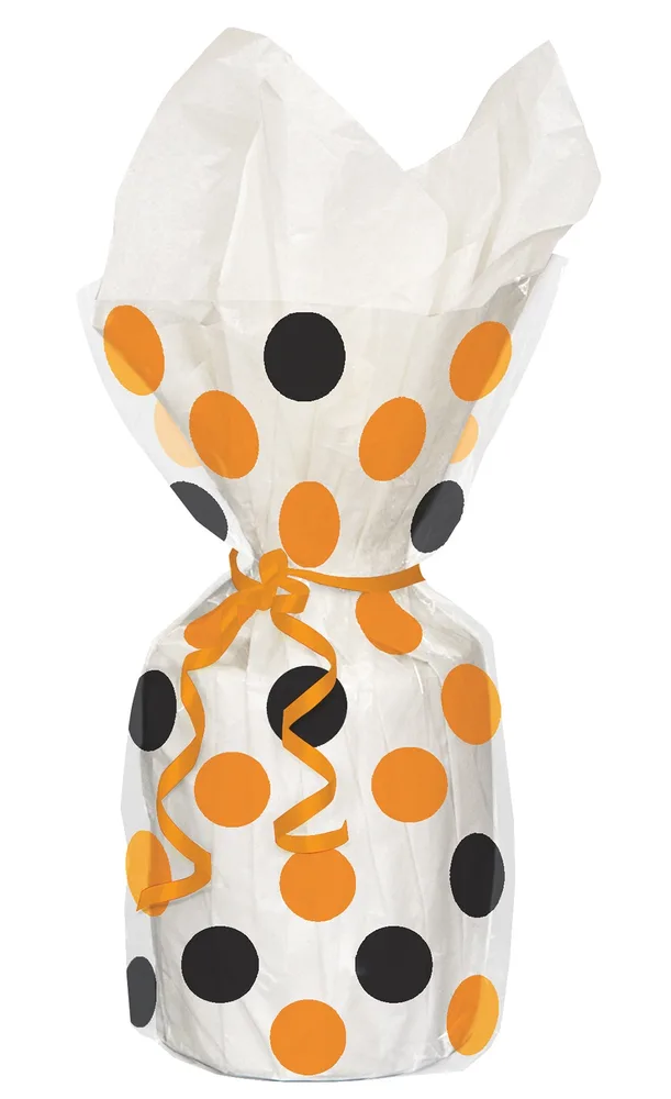 Black and Orange Dot Cellophane Bags - Pk 20