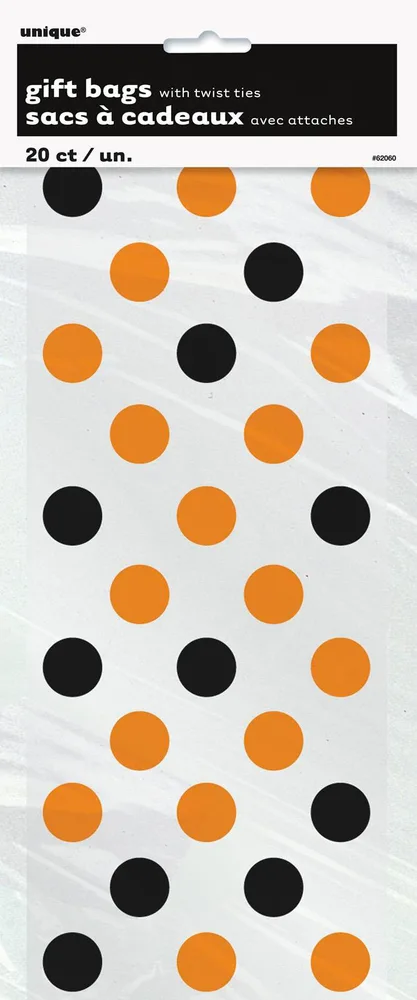 Black and Orange Dot Cellophane Bags - Pk 20