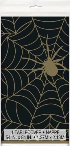 Black and Gold Spider Web Plastic Rectangle Tablecover