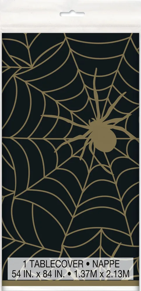 Black and Gold Spider Web Plastic Rectangle Tablecover