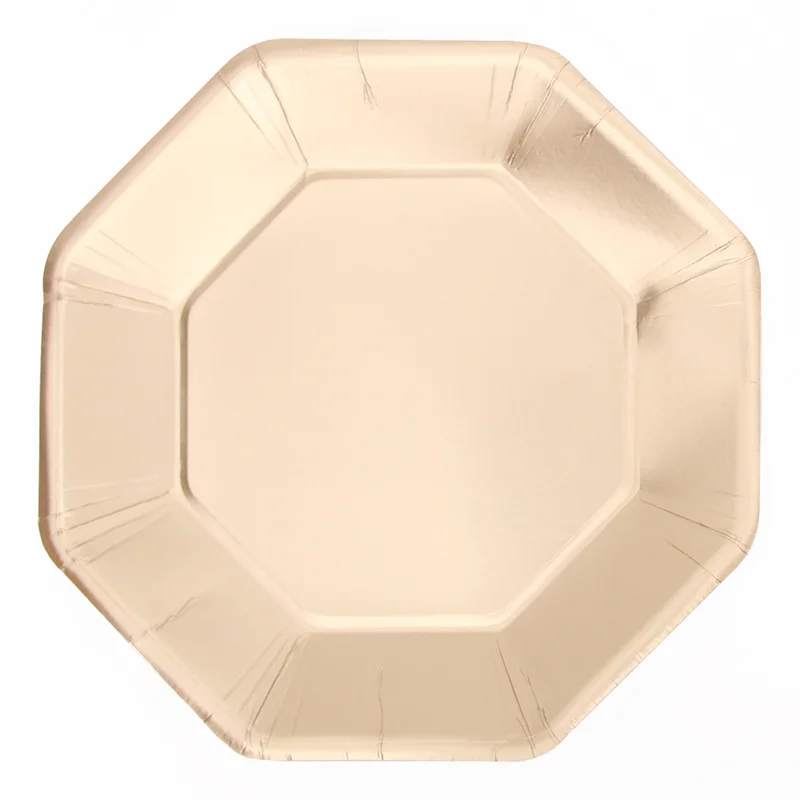 Foil Gold Octagon Paper Plates (23cm) - Pk 12