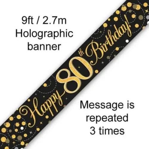 Sparkling Fizz Black & Gold 80th Birthday Banner - 2.7m