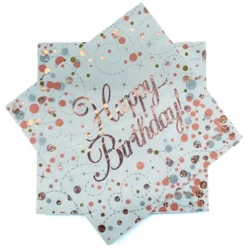 Sparkling Fizz Rose Gold Happy Birthday Napkins - Pk 16