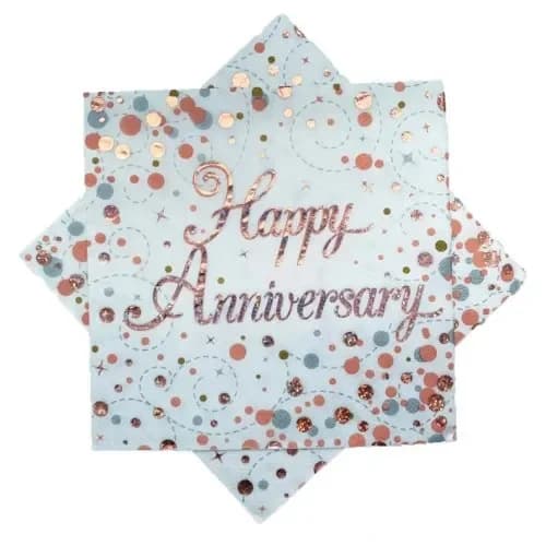 Sparkling Fizz Rose Gold Happy Anniversary Napkins - Pk 16