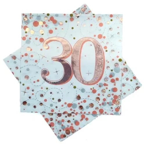 Sparkling Fizz Rose Gold "30" Napkins - Pk 16