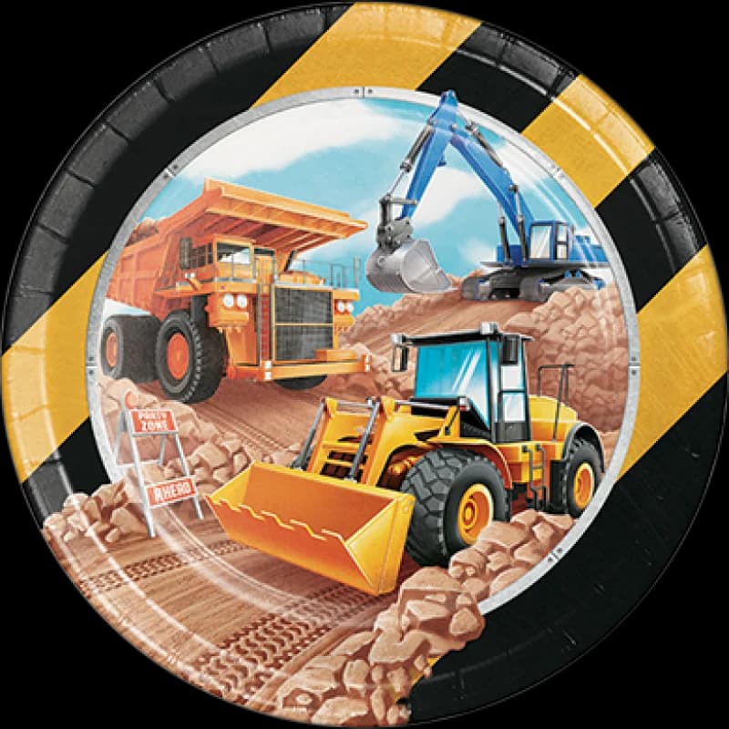 Big Dig Construction Paper Plates (23cm) - Pk 8