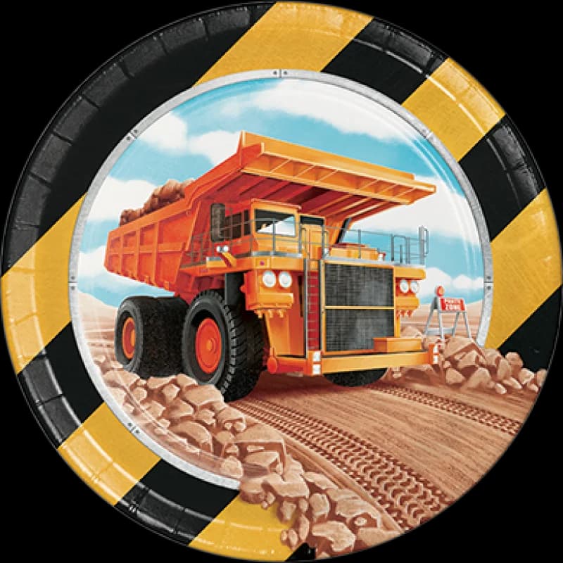 Big Dig Construction Paper Plates (18cm) - Pk 8