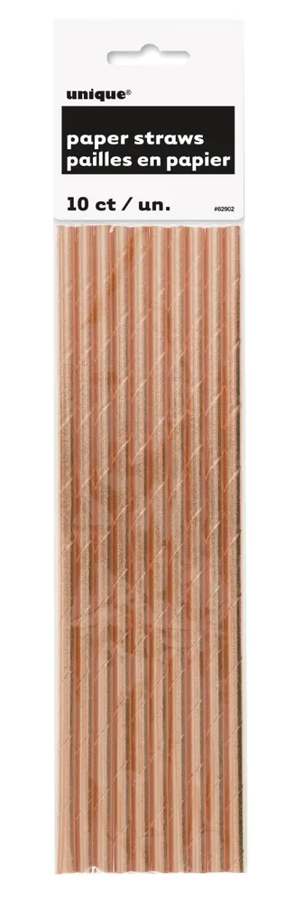 Rose Gold Foil Paper Straws - Pk 10
