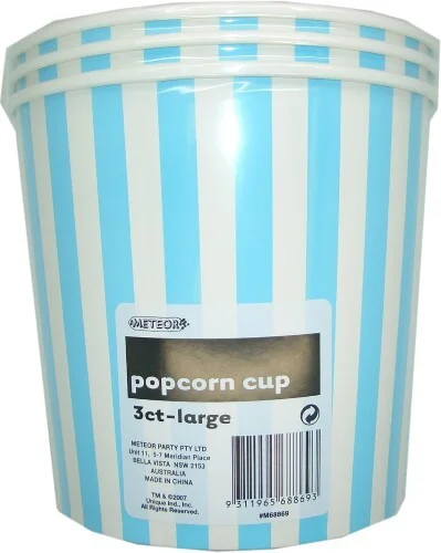 Large Blue Striped Popcorn Cups - Pk 3