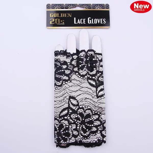 1920s Short Fingerless Black Lace Gloves