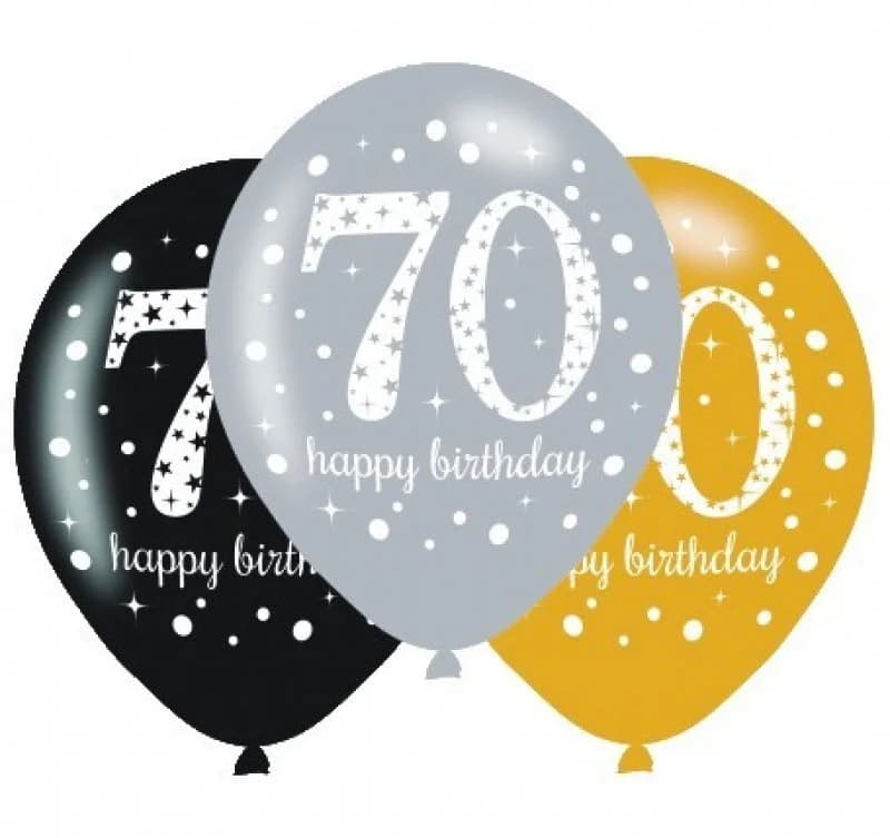 70th Birthday Sparkling 11in Latex Balloons - Pk 6