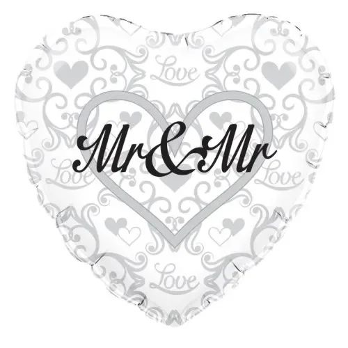 Mr & Mr Silver Filigree 18" Foil Balloon