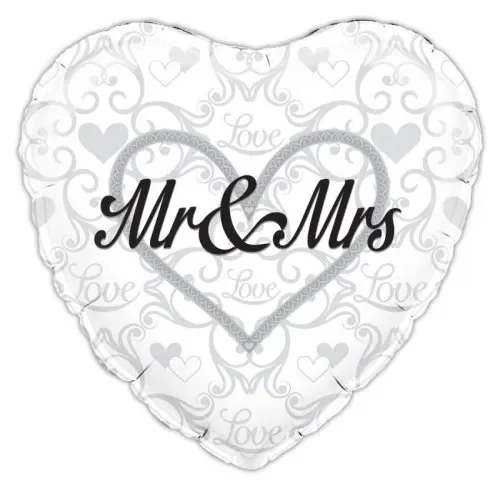 Mr & Mrs Silver Filigree 18" Foil Balloon