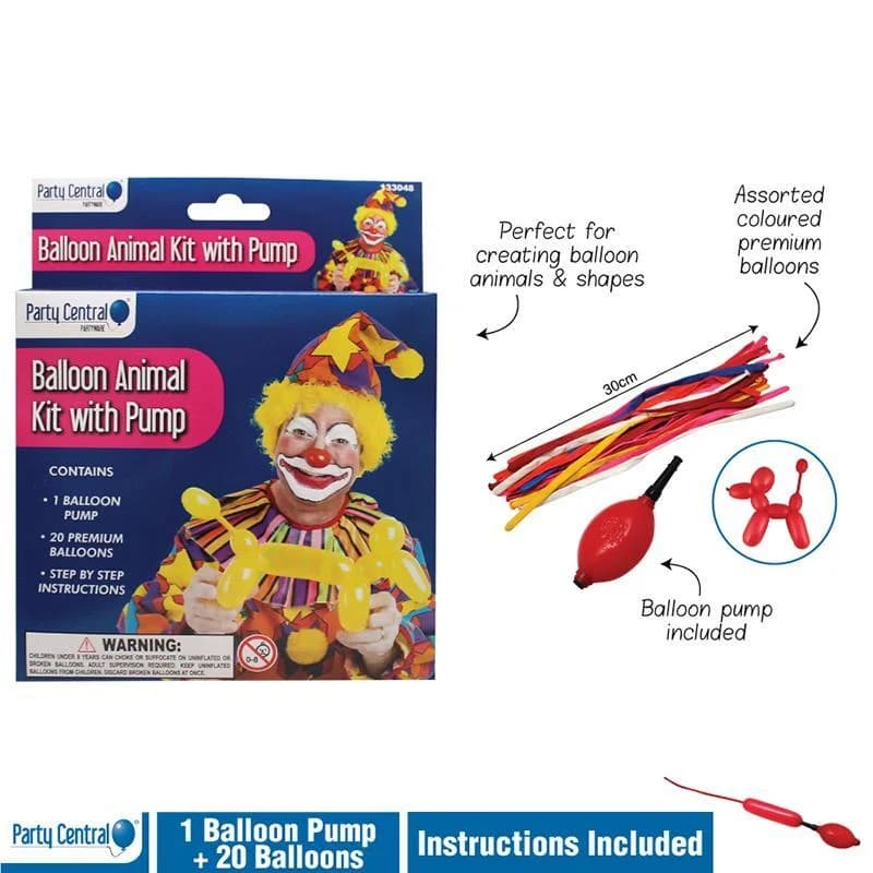 Animal Balloon Kit With Pump - Pk 20