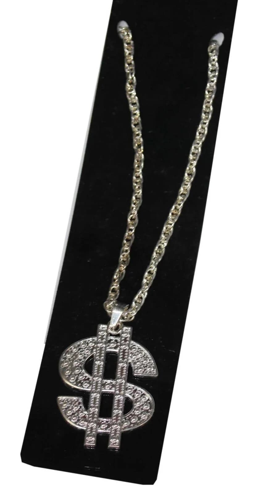 Silver Dollar Sign Costume Necklace
