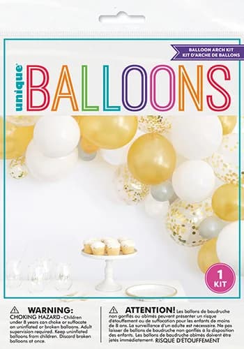 Gold, White & Silver Confetti Balloon Garland Kit