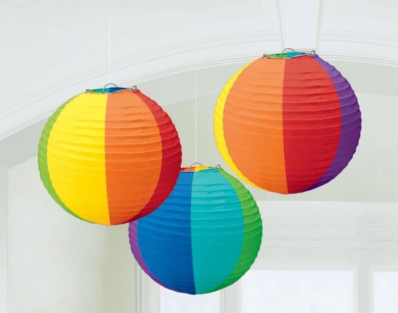 Rainbow Paper Lanterns (24cm) - Pk 3