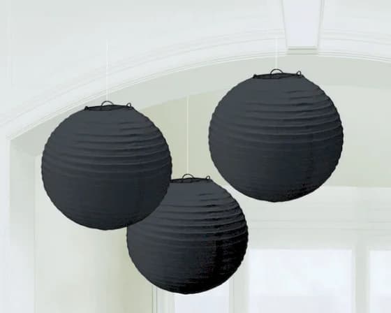 Jet Black Paper Lanterns (24cm) - Pk 3