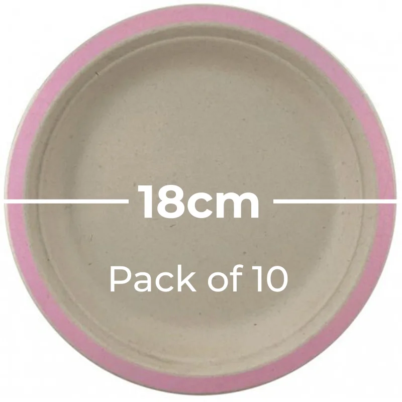 Pink Rim Sugarcane Plates (18cm) - Pk 10
