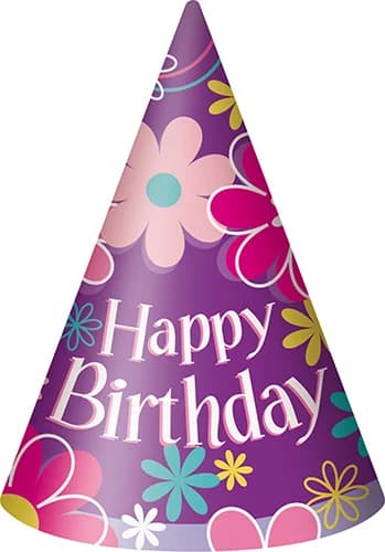 Floral Birthday Party Hats - Pk 8