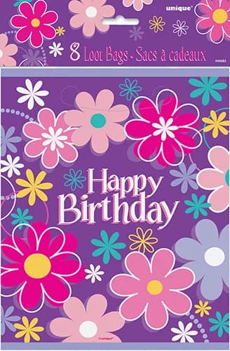 Floral Plastic Birthday Loot Bags - 8pk