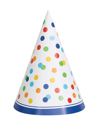 Rainbow Polka Dot Party Hats - Pk 8