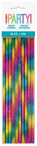 Metallic rainbow paper straws - 10pk