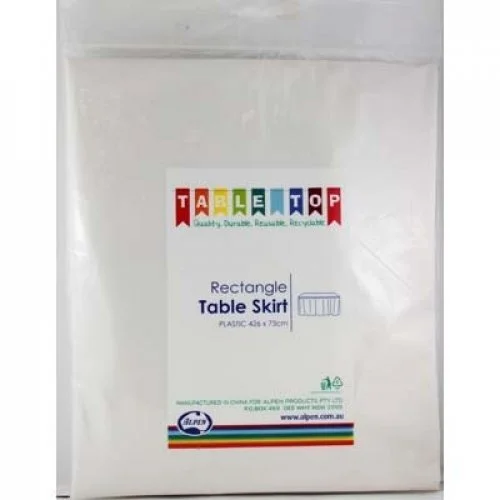 REUSABLE White Pleated Heavy Duty Plastic Table Skirt (73x426cm)