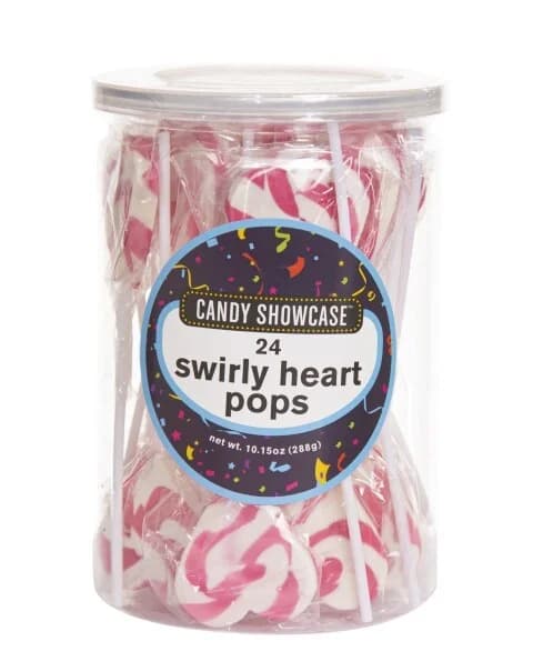 Pink Swirl Heart Lollipops - Pk 24