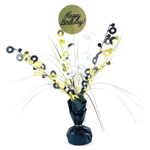 Happy Birthday Black & Gold Balloon Weight Centrepiece