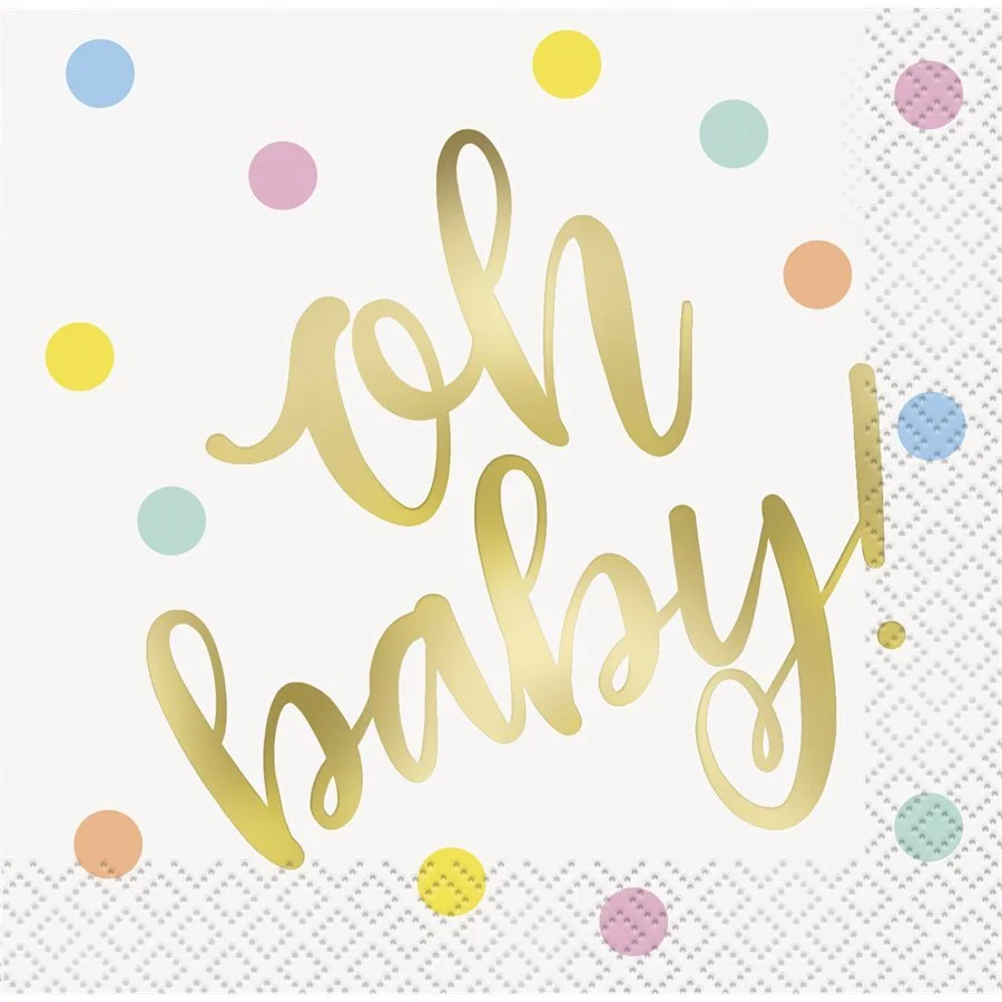 "Oh Baby" Pastel Dots Paper Napkins - Pk 16