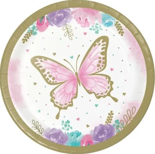 17cm Butterfly Shimmer Round Paper Plates - Pk 8