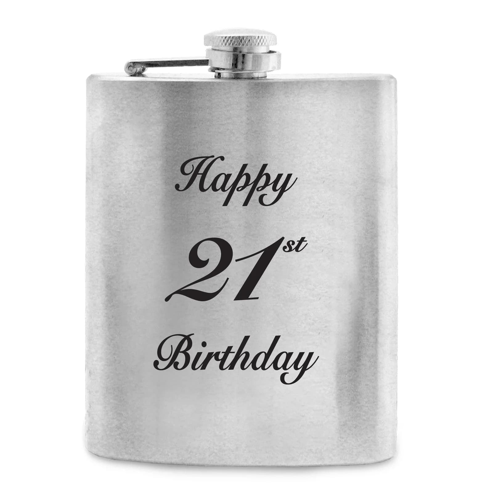 Happy 21st Hip Flask - Matte Silver