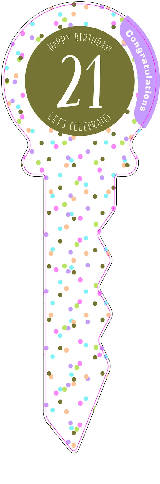 21st Birthday White/Confetti Key Keepsake (36x12cm)