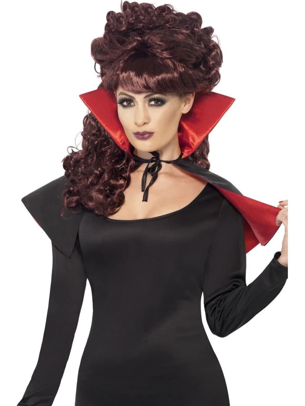 Red and Black High Collar Mini Cape