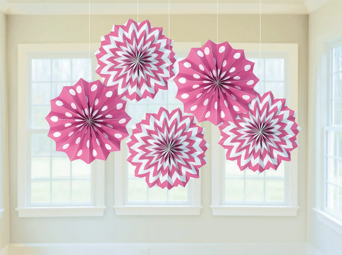 Printed Paper Fan Decoration (Bright Pink) - Pk 5
