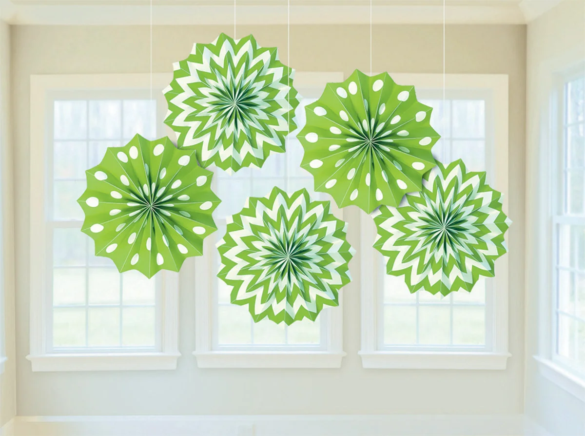 Kiwi Green Paper Fan Decorations - Pk 5