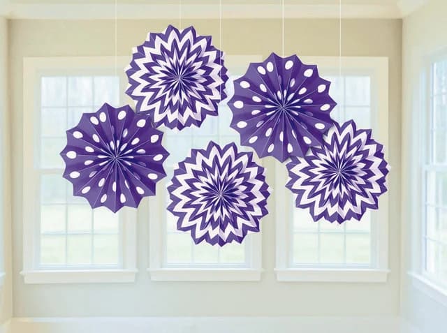 Purple Paper Fan Decorations - Pk 5
