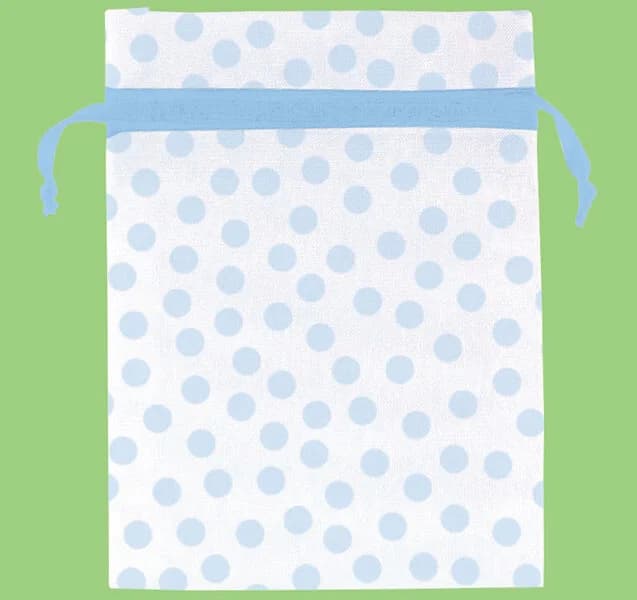 White & Blue Dot Small Organza Bags - Pk 12