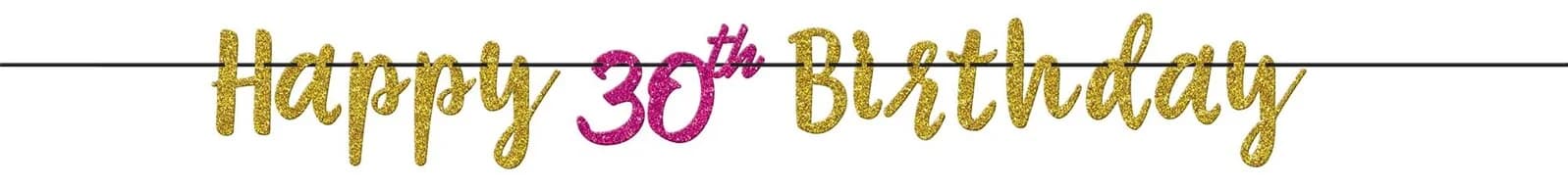 30th Birthday Pink & Gold Glitter Letter Banner (3.65m)