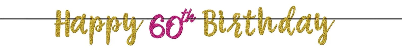 60th Birthday Pink & Gold Glitter Letter Banner (3.65m)