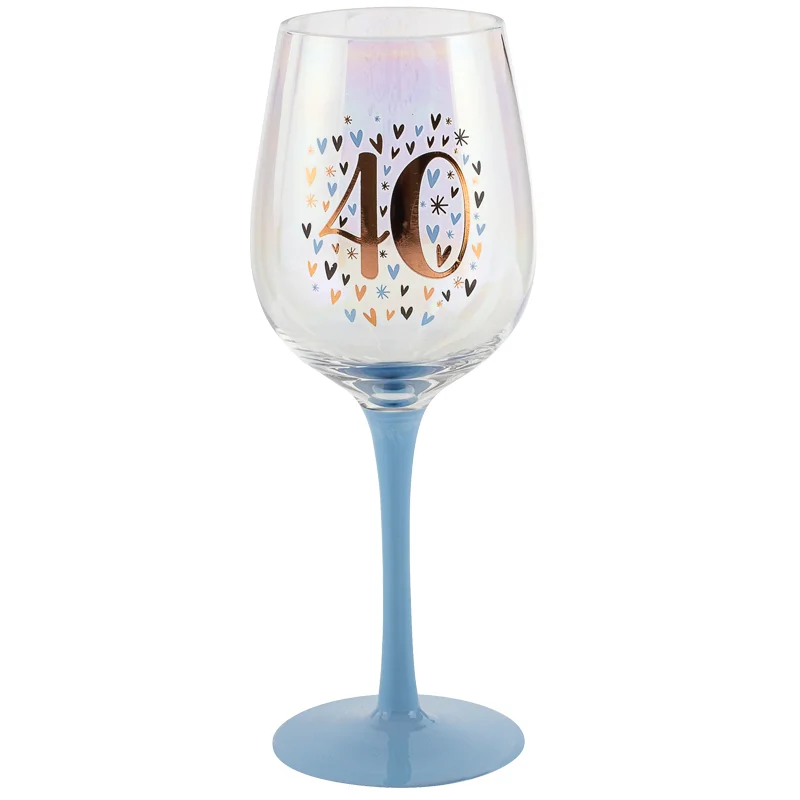 40th Rainbow Pastel Wine Glass