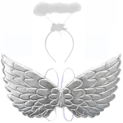 Silver/White Angel Wings & Halo Headband