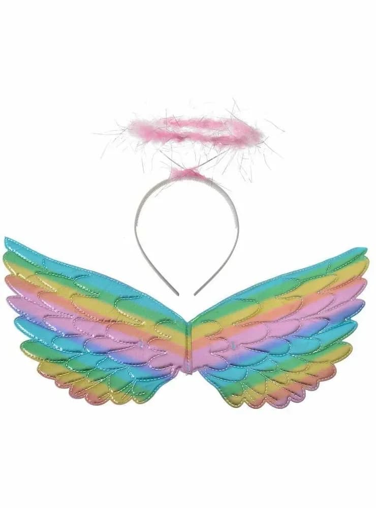 Small Pastel Rainbow Wings With Pink Halo Headband